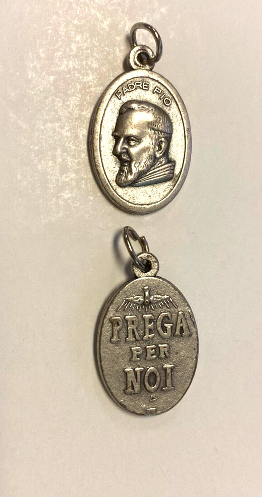 Padre Pio  Silver tone oval medal,  New from Italy - Journeys of Faith