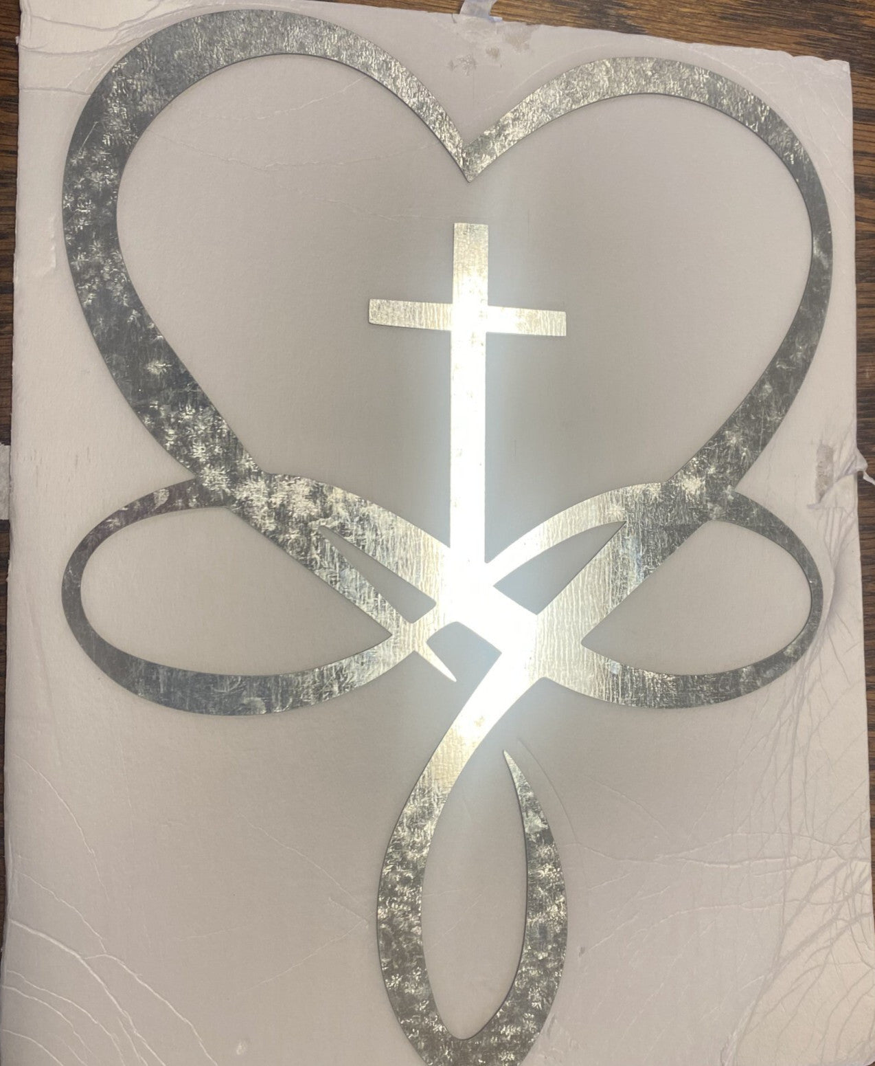 Metal Heart Shaped Cross Wall Art Decor, New #AB-323-R2