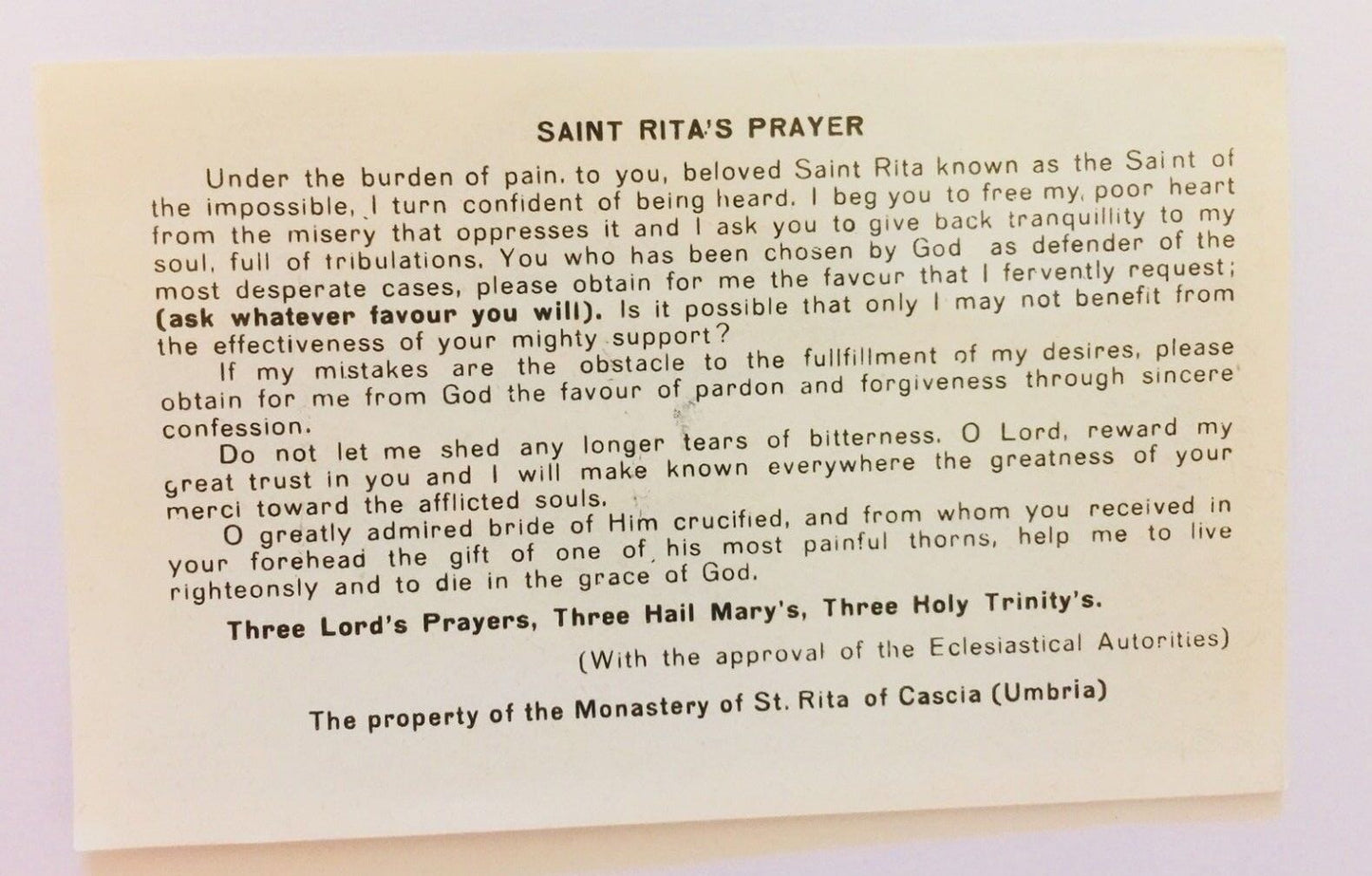 Saint Rita of Cascia Prayer Card, New - Bob and Penny Lord Journeys of Faith