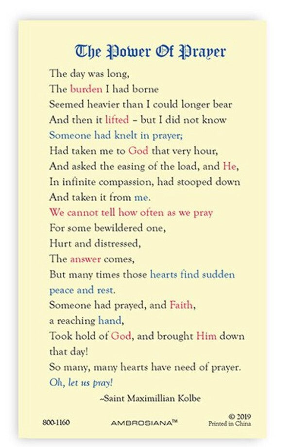 Jesus Christ/"The Power of Prayer " Laminated Prayer Card, New #PCL-18