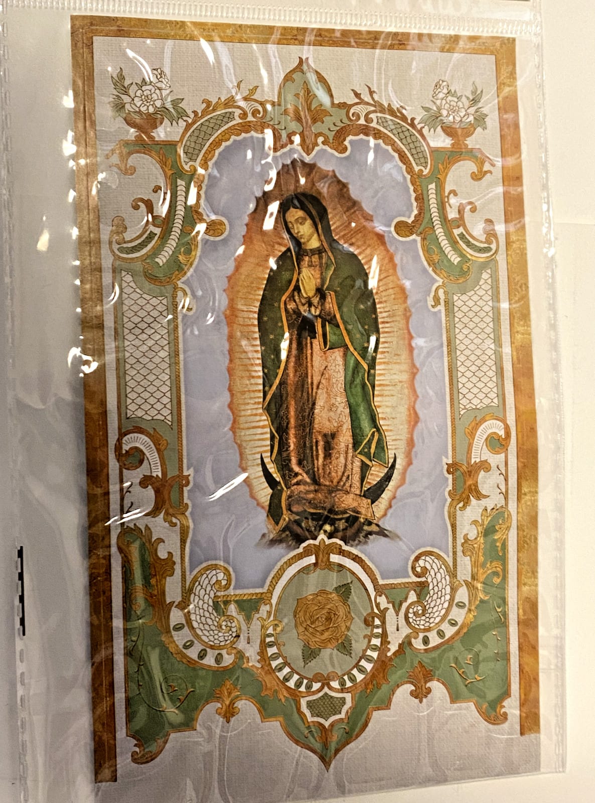 Lady of Guadalupe window cling by Journeys of Faith, featuring religious imagery and vibrant colors for spiritual display.