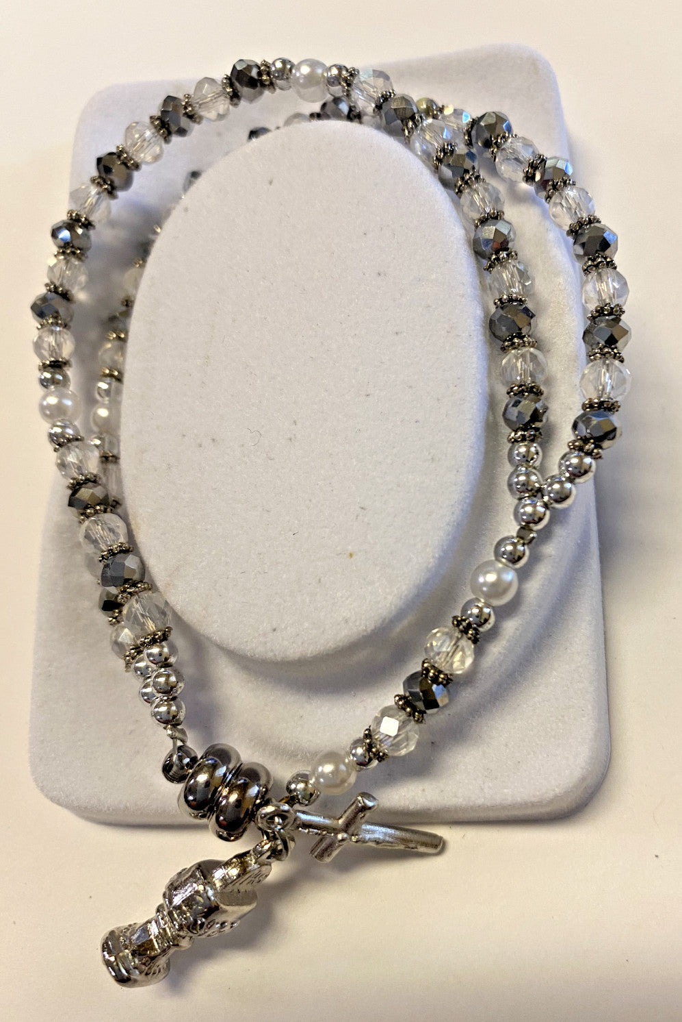 Crystal Magnetic 7" Bracelet with enamel chalice & cross charms, New #AB-79