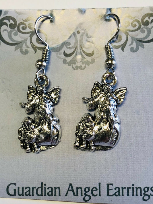 Guardian Angel Earrings, Silvertone, New - Journeys of Faith