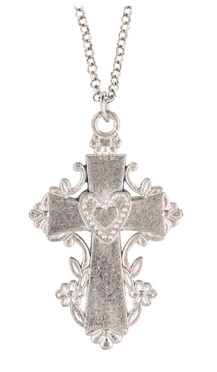 Blue Heart Crucifix Necklace, New #AB-24-2 - Journeys of Faith