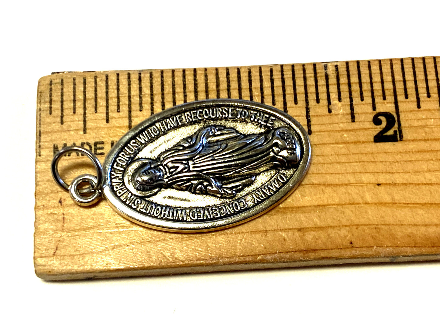 Silver tone Our Lady of the Miraculous 1.5-inch medal from Italy, religious Christian Catholic collectibles by Bob and Penny Lord