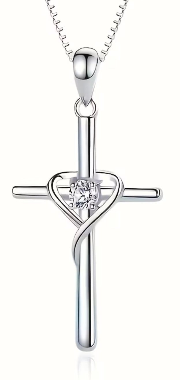 Cross with a heart 16.50" silver tone necklace, New #Gftshp-106 Unbranded Jewelry & Watches:Fashion Jewelry:Necklaces & Pendants