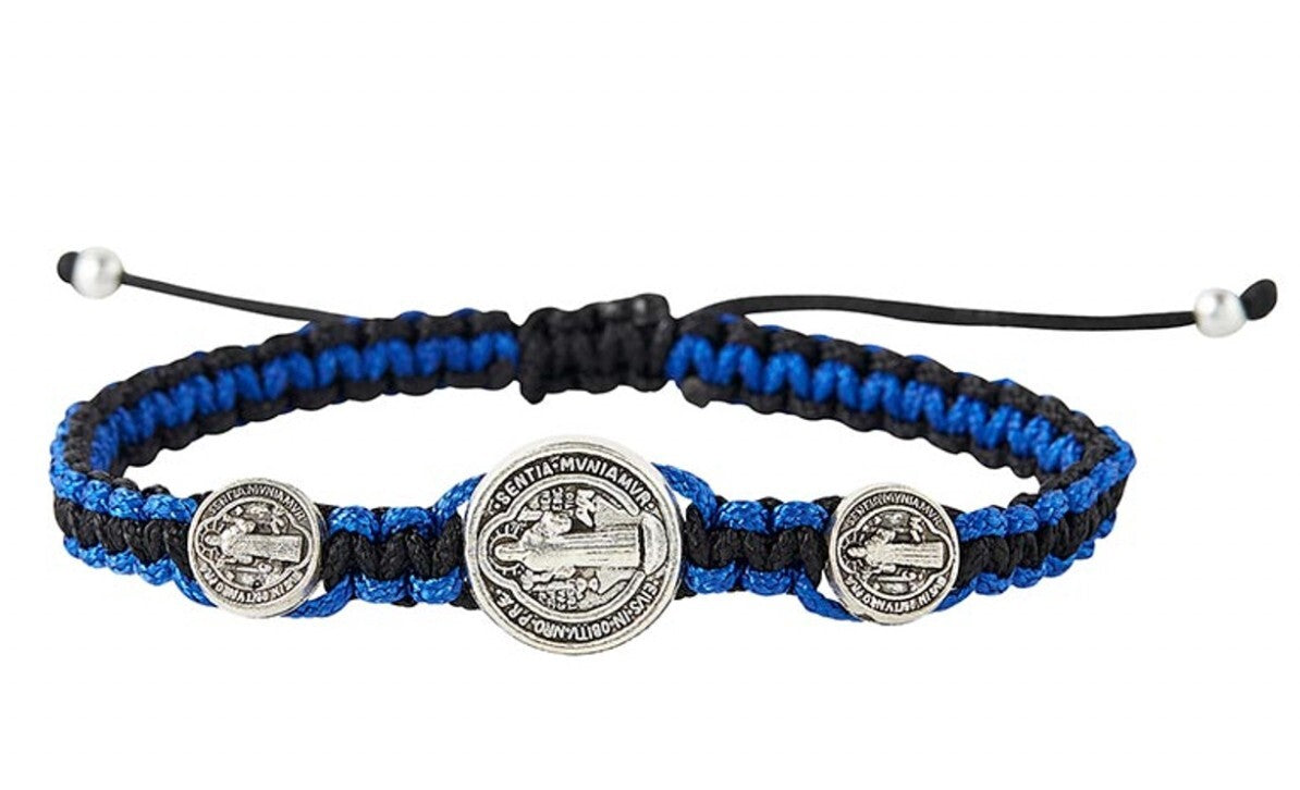 Saint Benedict Blue & Black Macrame Bracelet, New #AB-83 - Journeys of Faith