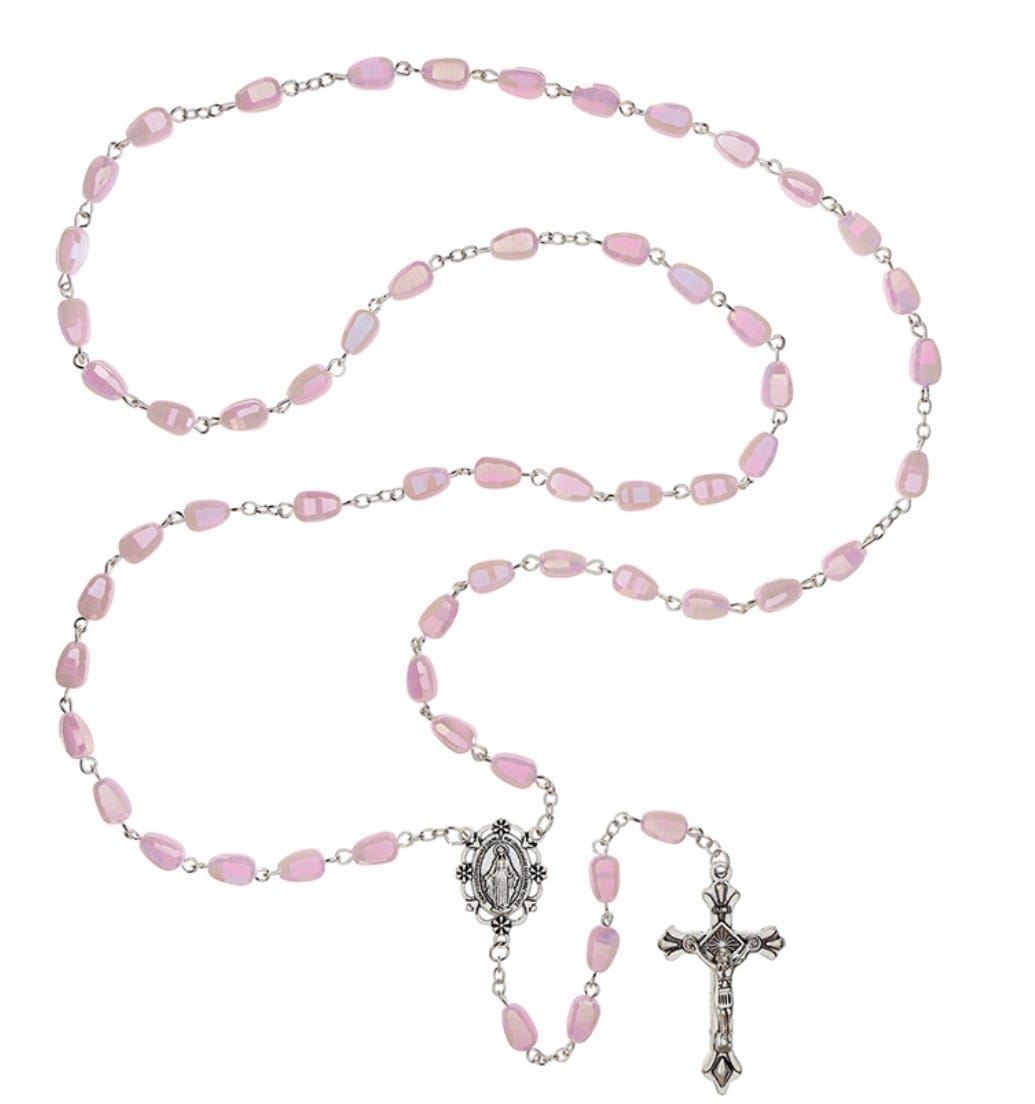 Iridescent Pink Crystal Miraculous Medal Rosary, New Gftshp-158 Journeys of Faith Collectibles:Religion & Spirituality:Christianity:Rosaries