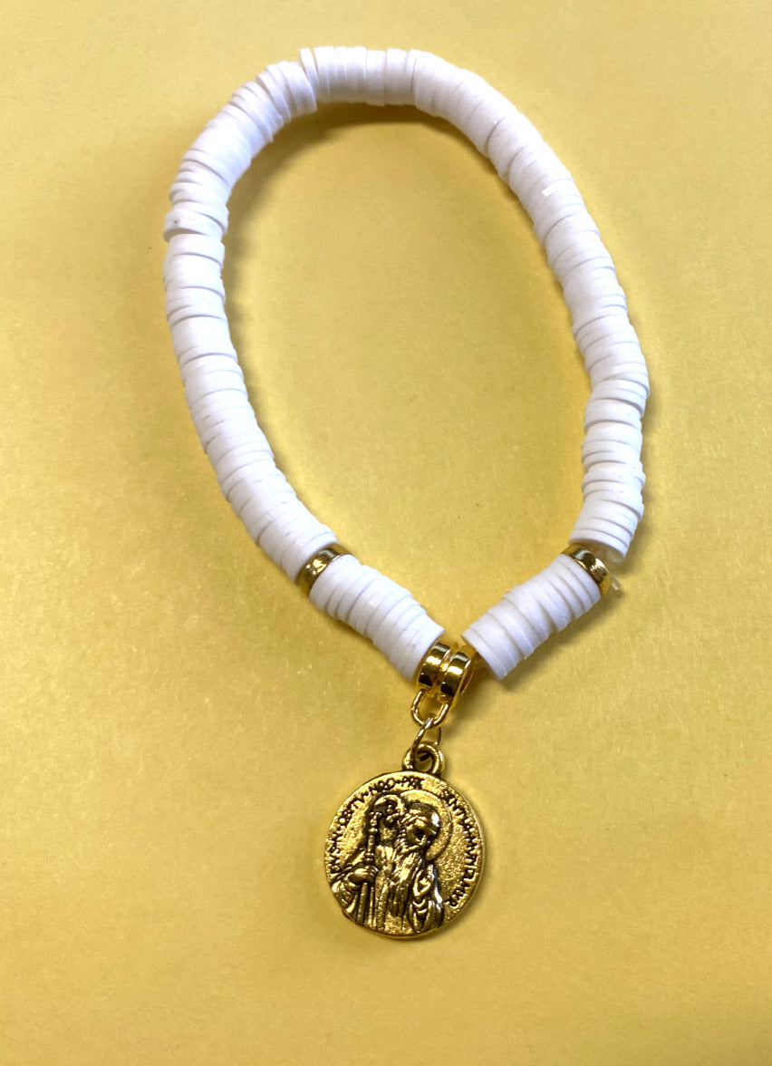 Saint Benedict Medal Puka Shell 7" Bracelet, New - Bob and Penny Lord
