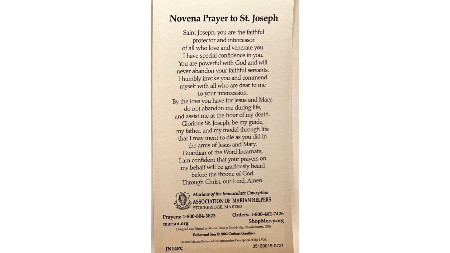 Set of five Saint Joseph prayer cards by Bob and Penny Lord, featuring religious imagery and Christian holy card designs.