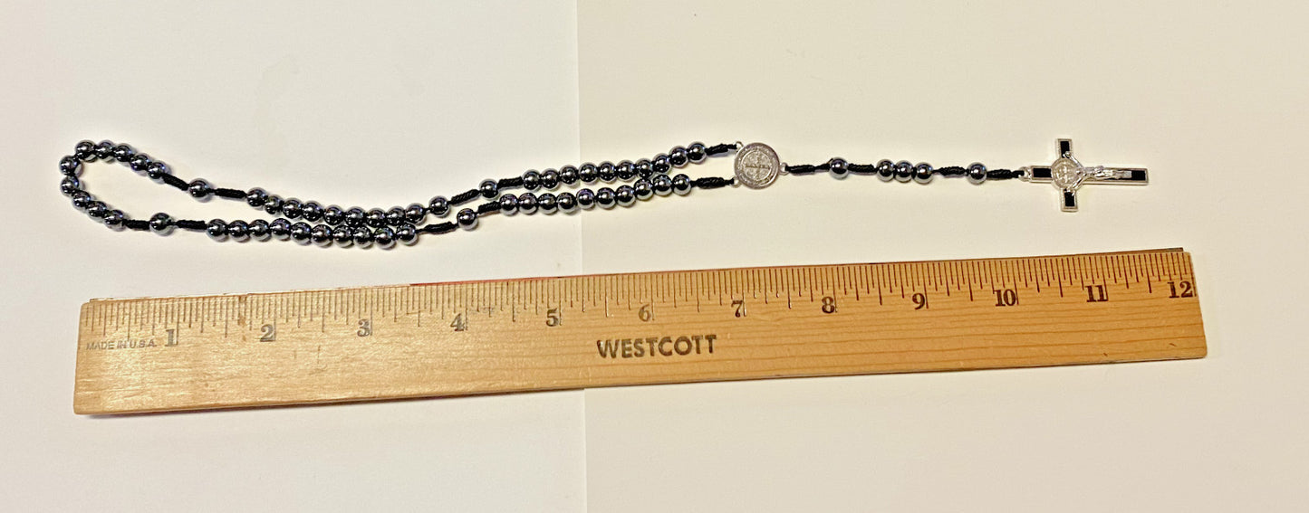 Saint Benedict Hematite Corded Small Rosary, New #AB-082 - Journeys of Faith