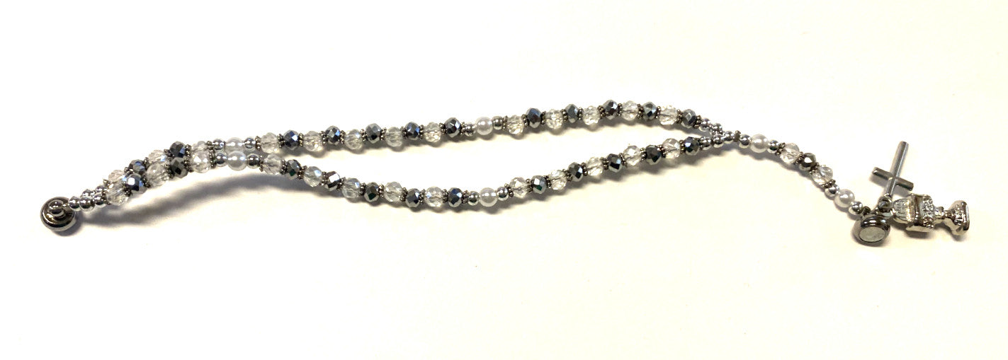 Crystal Magnetic 7" Bracelet with enamel chalice & cross charms, New #AB-79