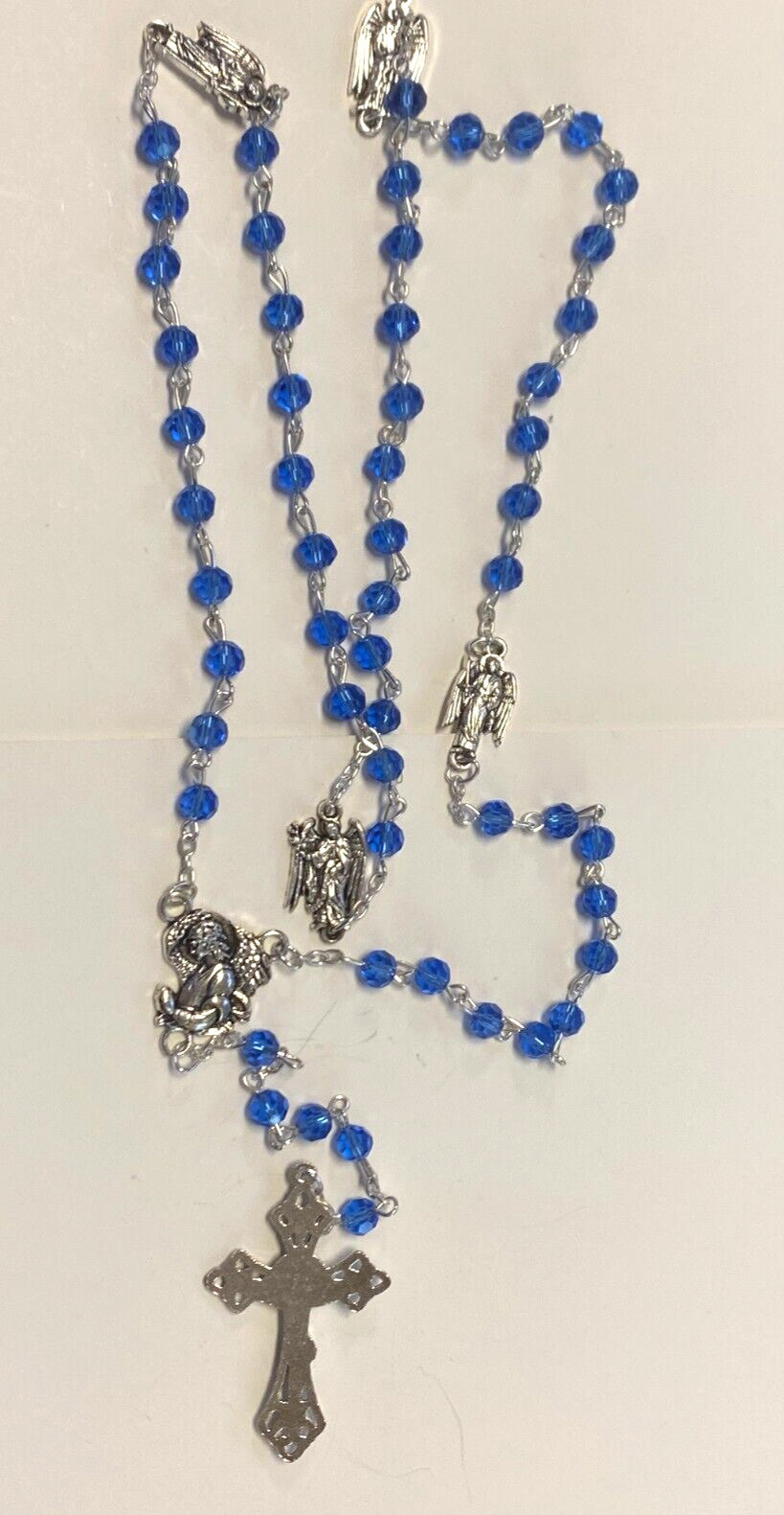 Saint Michael & Archangels Blue Glass Beads Rosary, New - Journeys of Faith