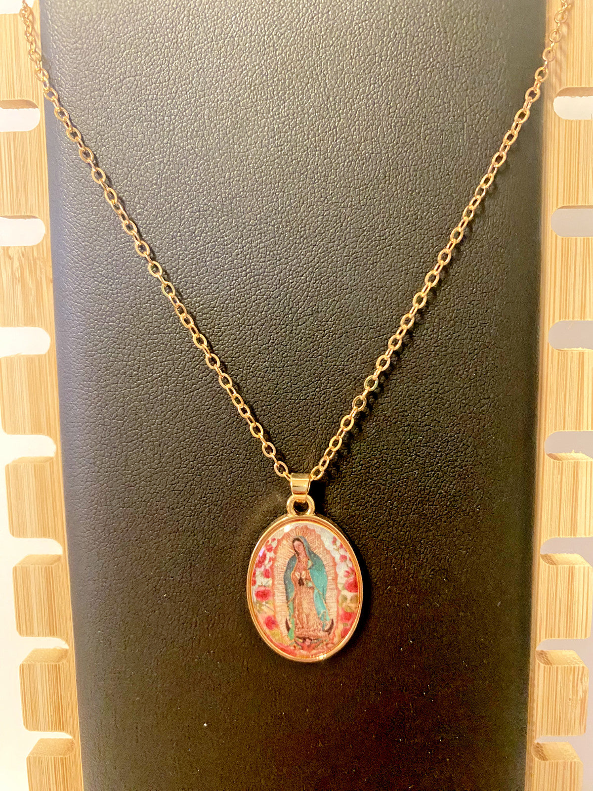 Our Lady of Guadalupe Gold tone Necklace, New #AB-076