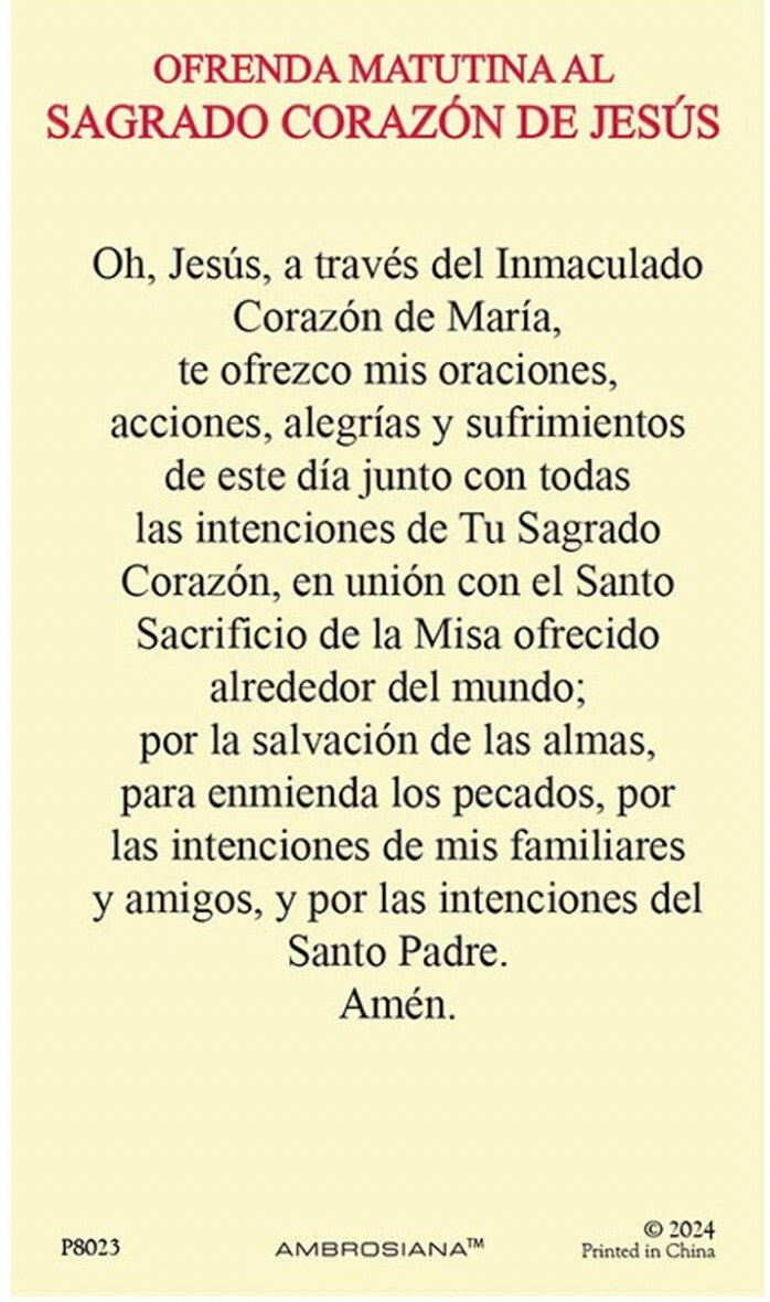 Sagrado Corazon de Jesus, Oración Matutina, Laminada en Español, Nueva #PCL-58 - Journeys of Faith