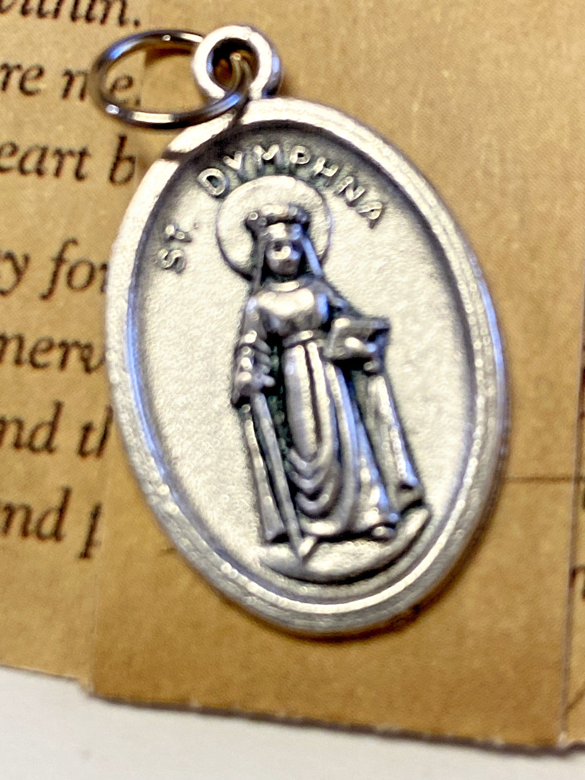 Saint Dymphna Patron of Emotional Disorders Prayer Card Medal, New from Italy