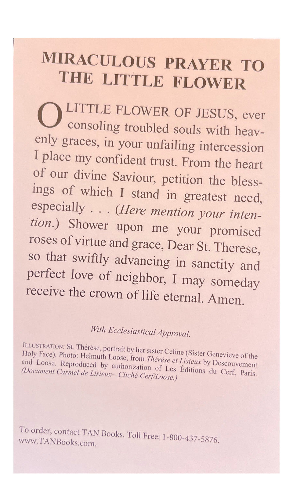Saint Therese Miraculous Prayer Card