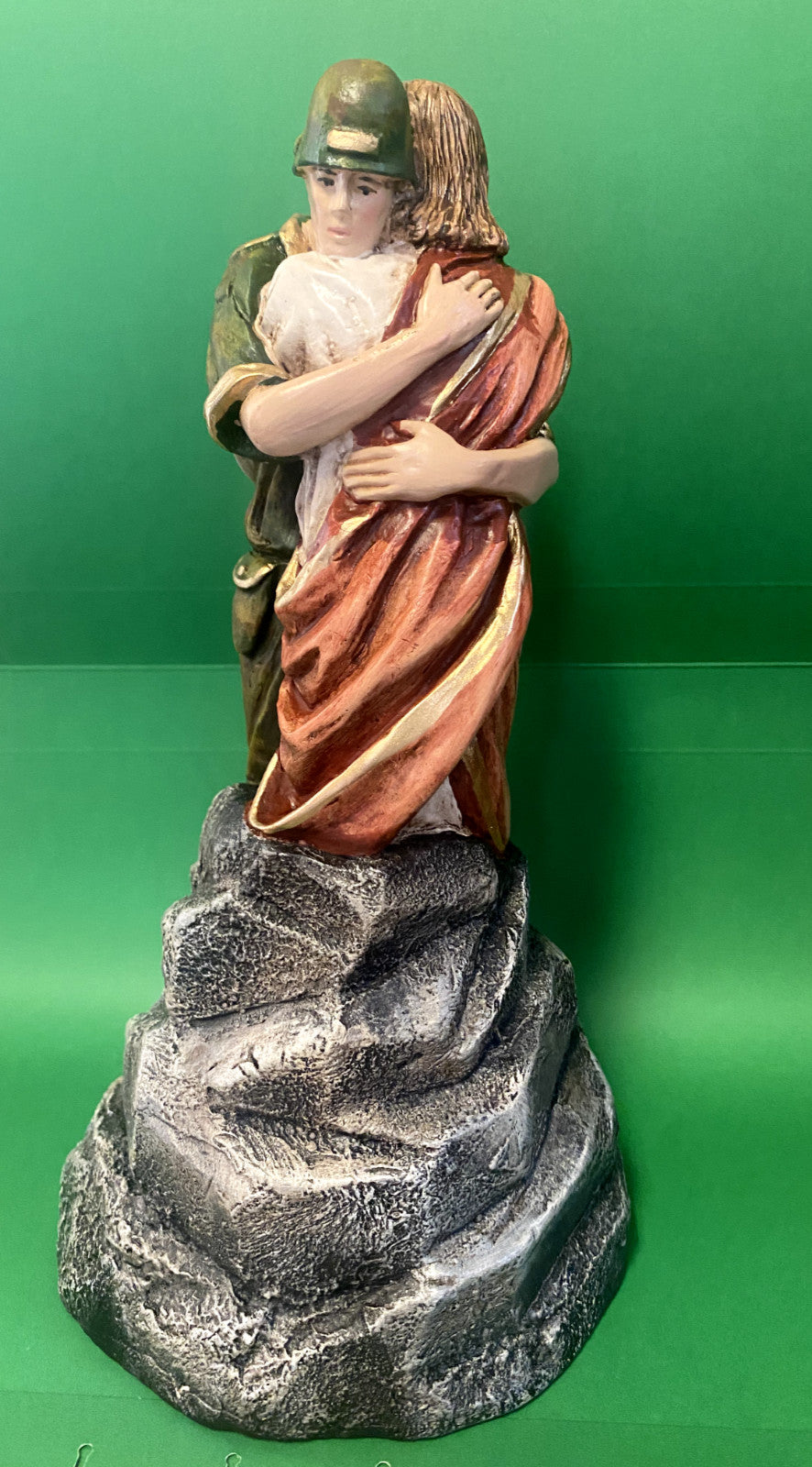 Jesus Hugging a Soldier, Hand Painted 9.25" Statue, New from Colombia #L022