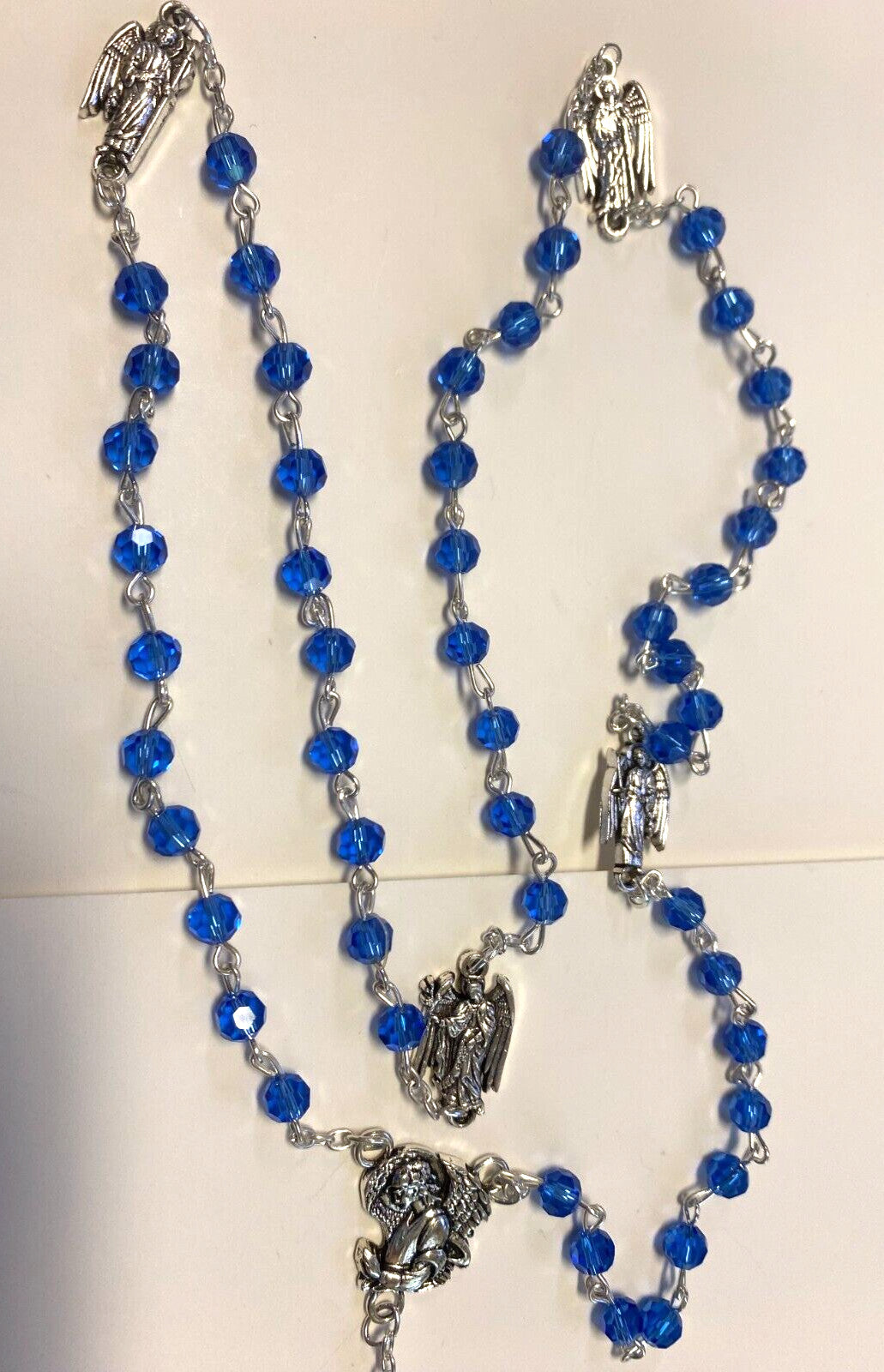 Saint Michael & Archangels Blue Glass Beads Rosary, New - Journeys of Faith