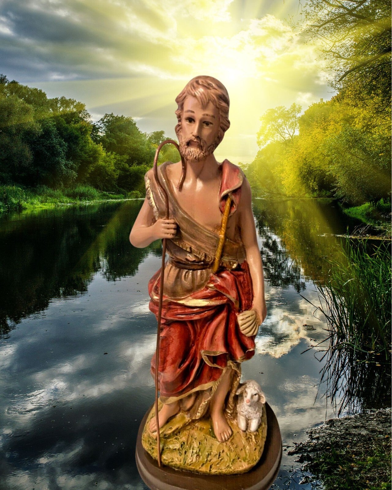 Hand-painted 8-inch Saint John the Baptist statue from Colombia, Christian religious figurine by Bob and Penny Lord.