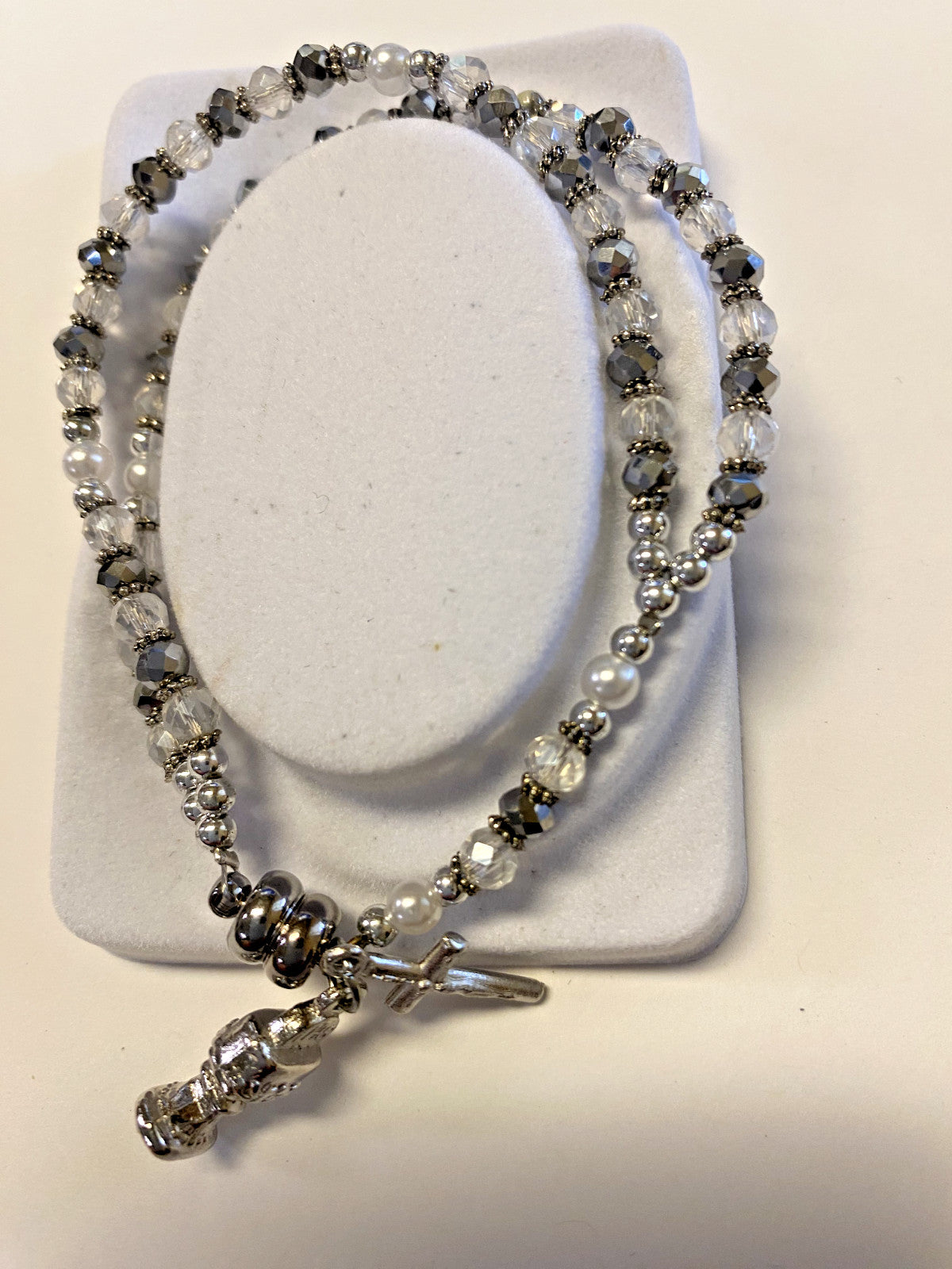 Crystal Magnetic 7" Bracelet with enamel chalice & cross charms, New #AB-79