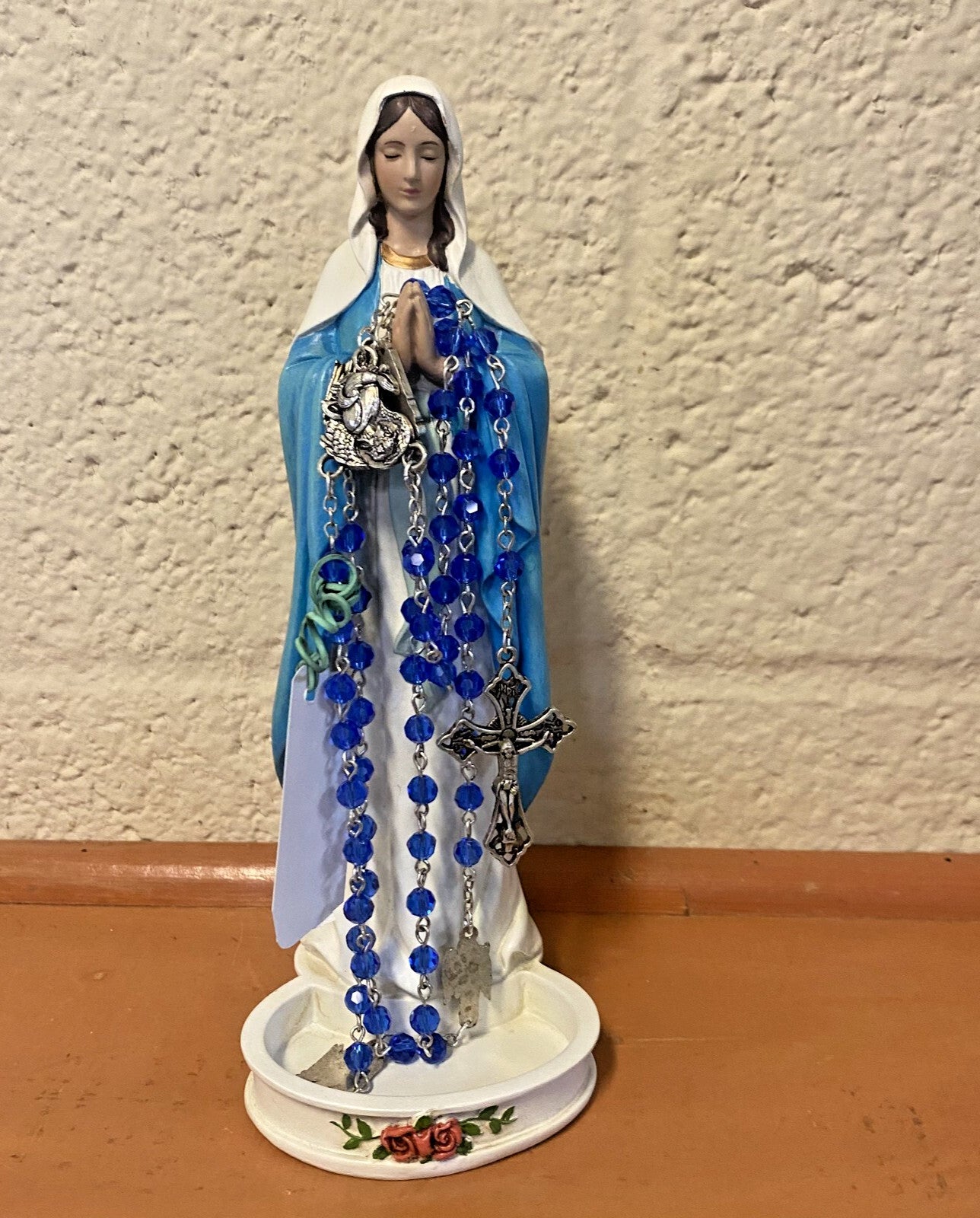 Praying Virgen Mary Rosary Holder 8" Statue, New #AB-145