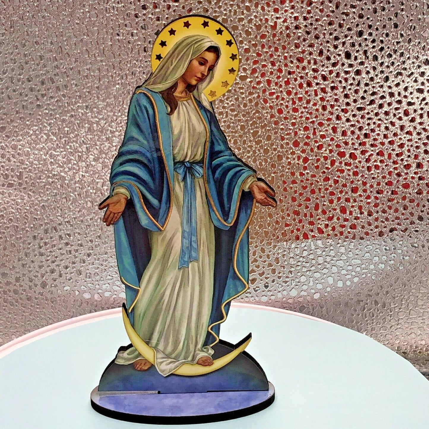 Our Lady of Grace 6" Laser Image on Thin Wood Statue, New #AB-32