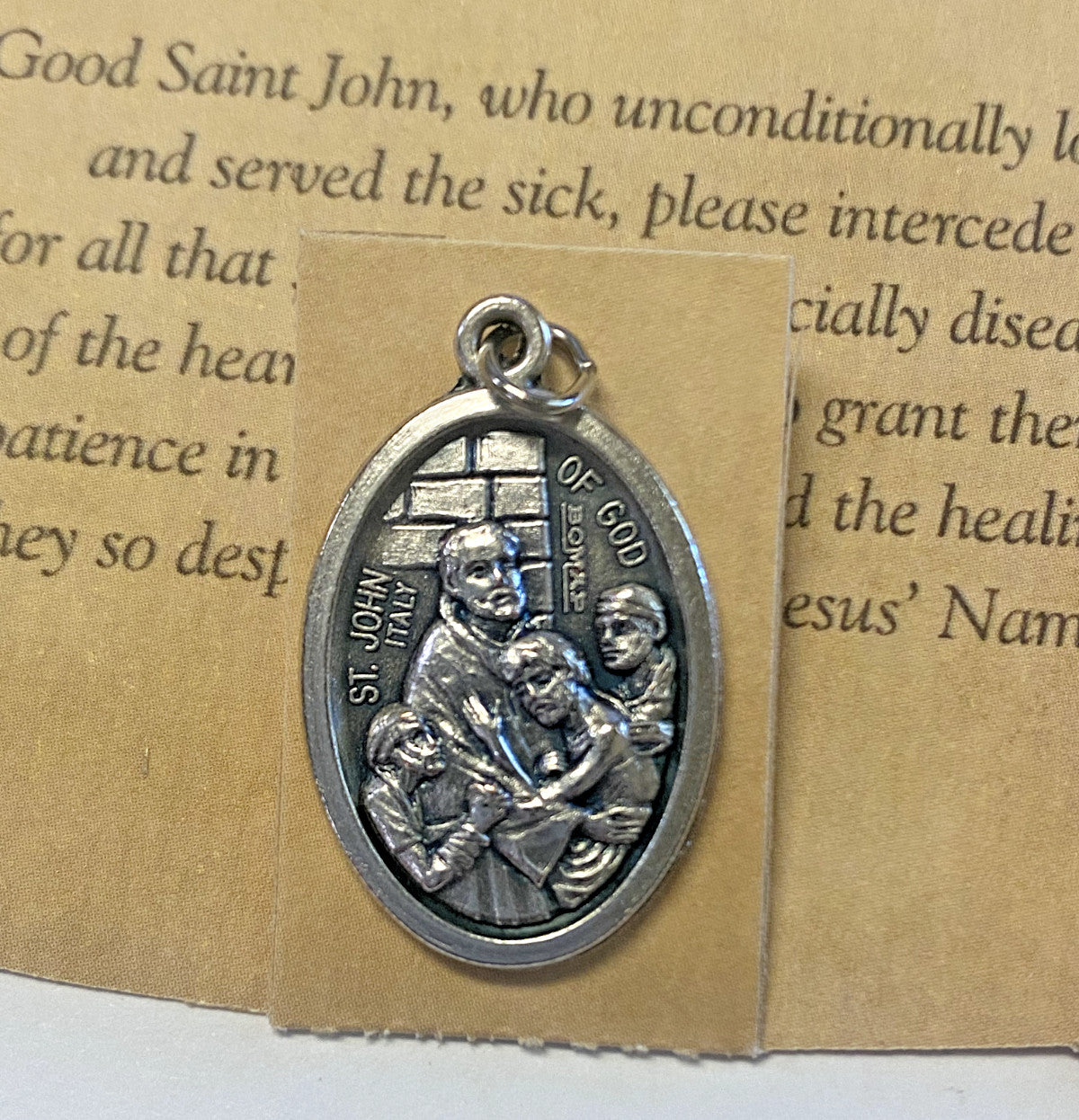 St John of God (Patron St for Heart Disease) Prayer Card + Medal, New #PCM-017