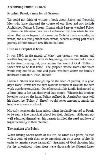 Archbishop Fulton J. Sheen Pamphlet/Minibook, by Bob and Penny Lord - Journeys of Faith