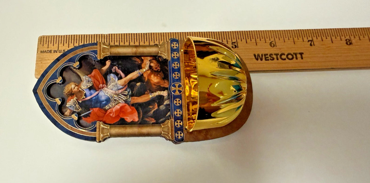 Saint Michael Laser Wood 5" Holy Water Font, New #Gftshp-195