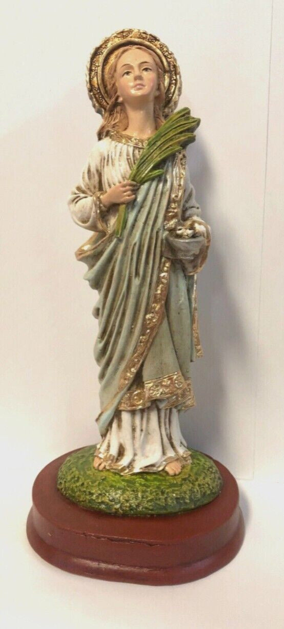 Saint Lucy Hand Painted 8" Statue, New From Colombia #L015 - Journeys of Faith
