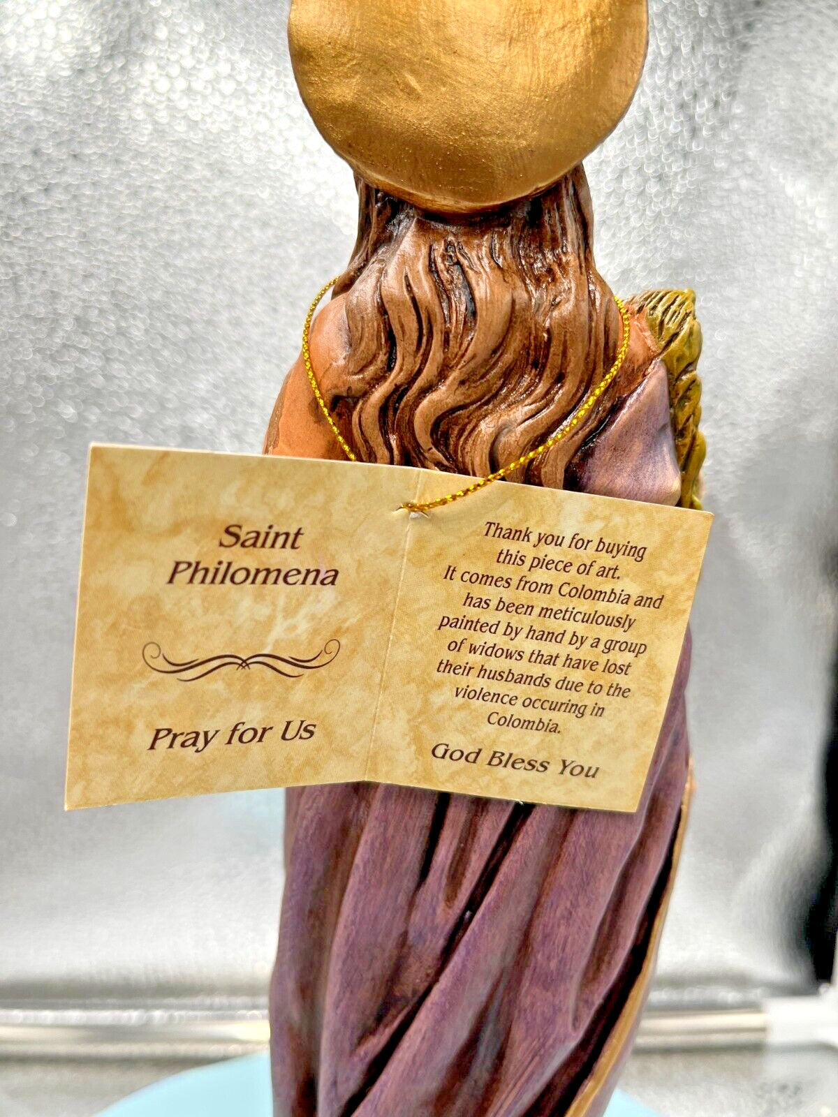 Saint Philomena 10-inch religious statue by Bob and Penny Lord, depicting a detailed Christian figure from Colombia.