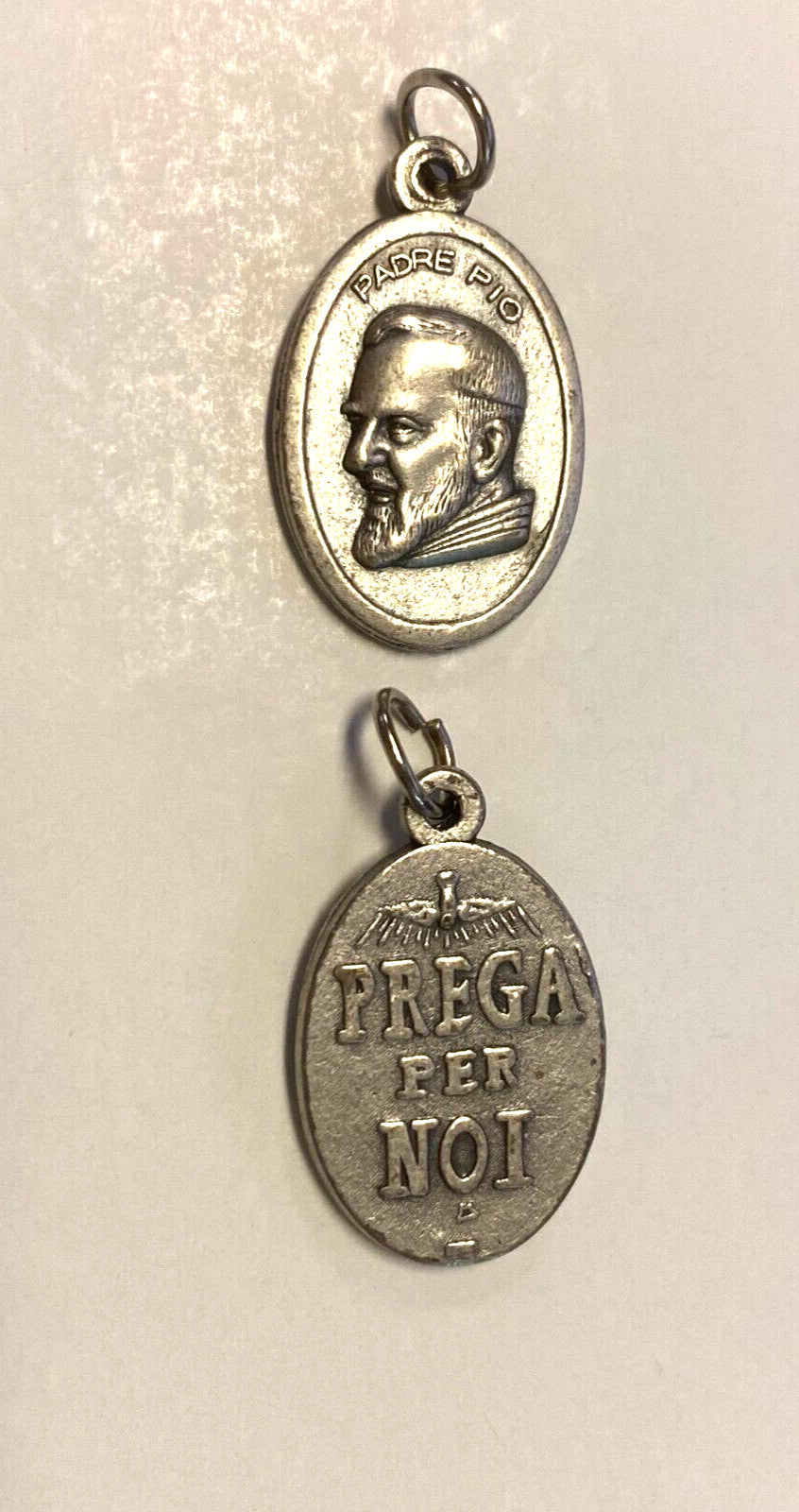 Padre Pio Silver tone oval medal, New from Italy