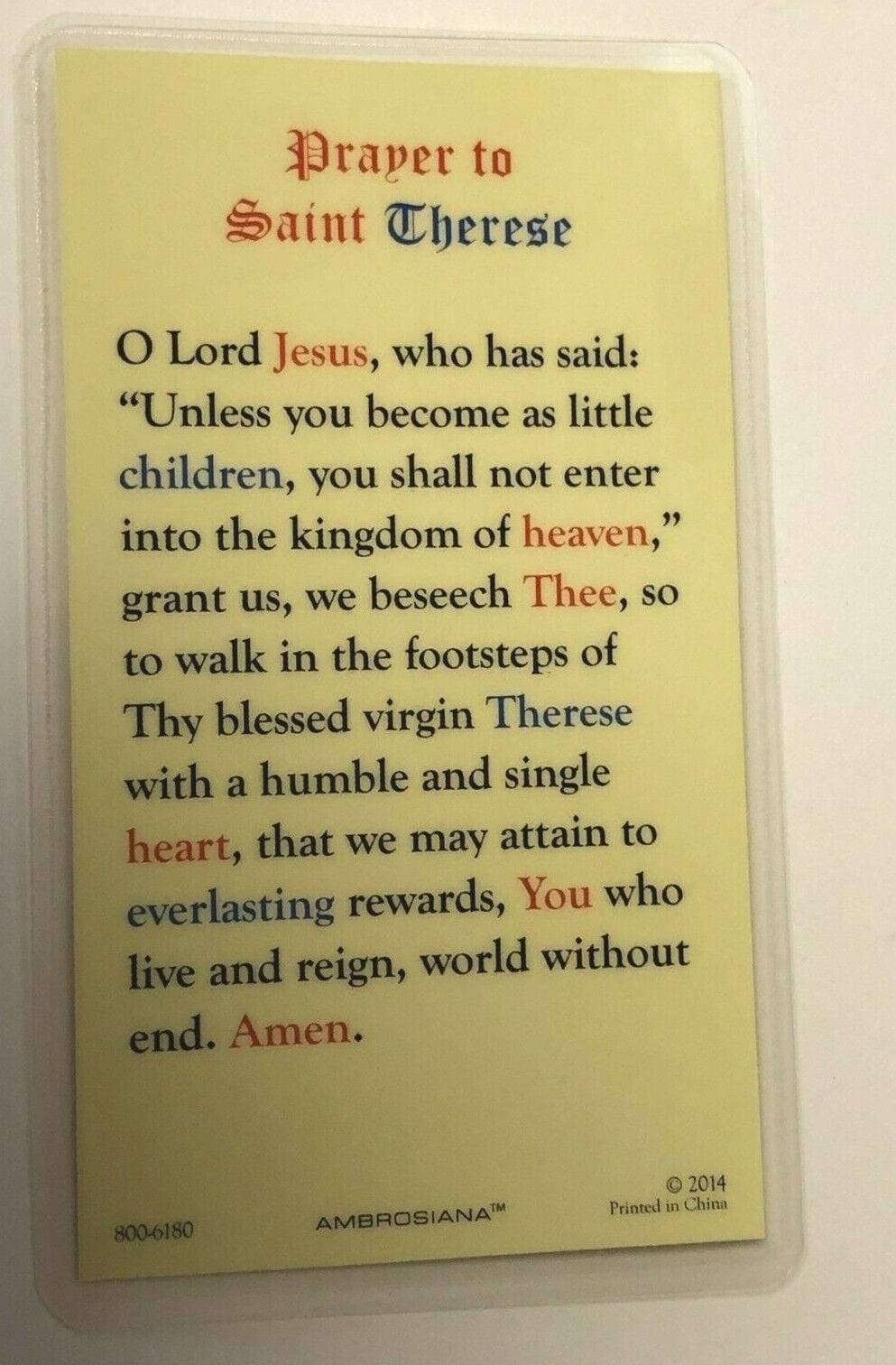 Saint Therese of Lisieux/St Therese of the Child Jesus LaminatedPrayer Card, New - Bob and Penny Lord Journeys of Faith