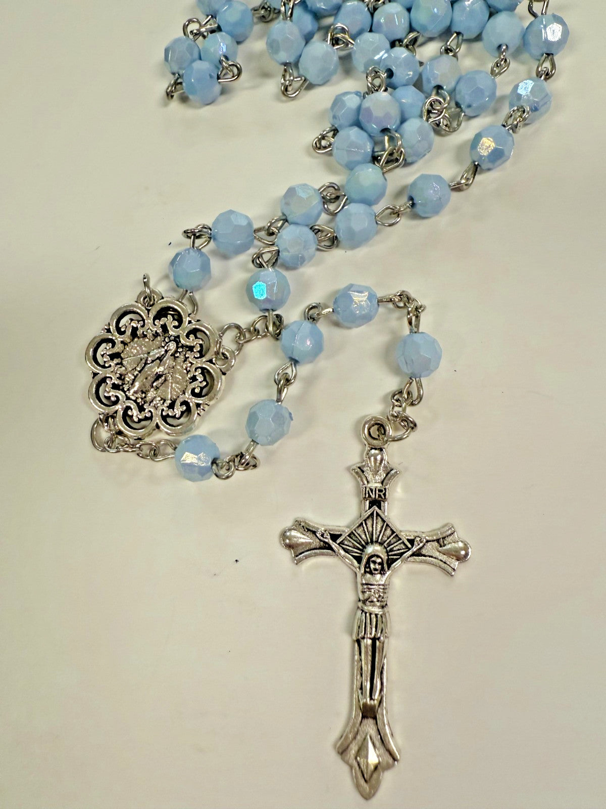Iridescent Light Blue Rosary, New Gftshp-62 - Journeys of Faith