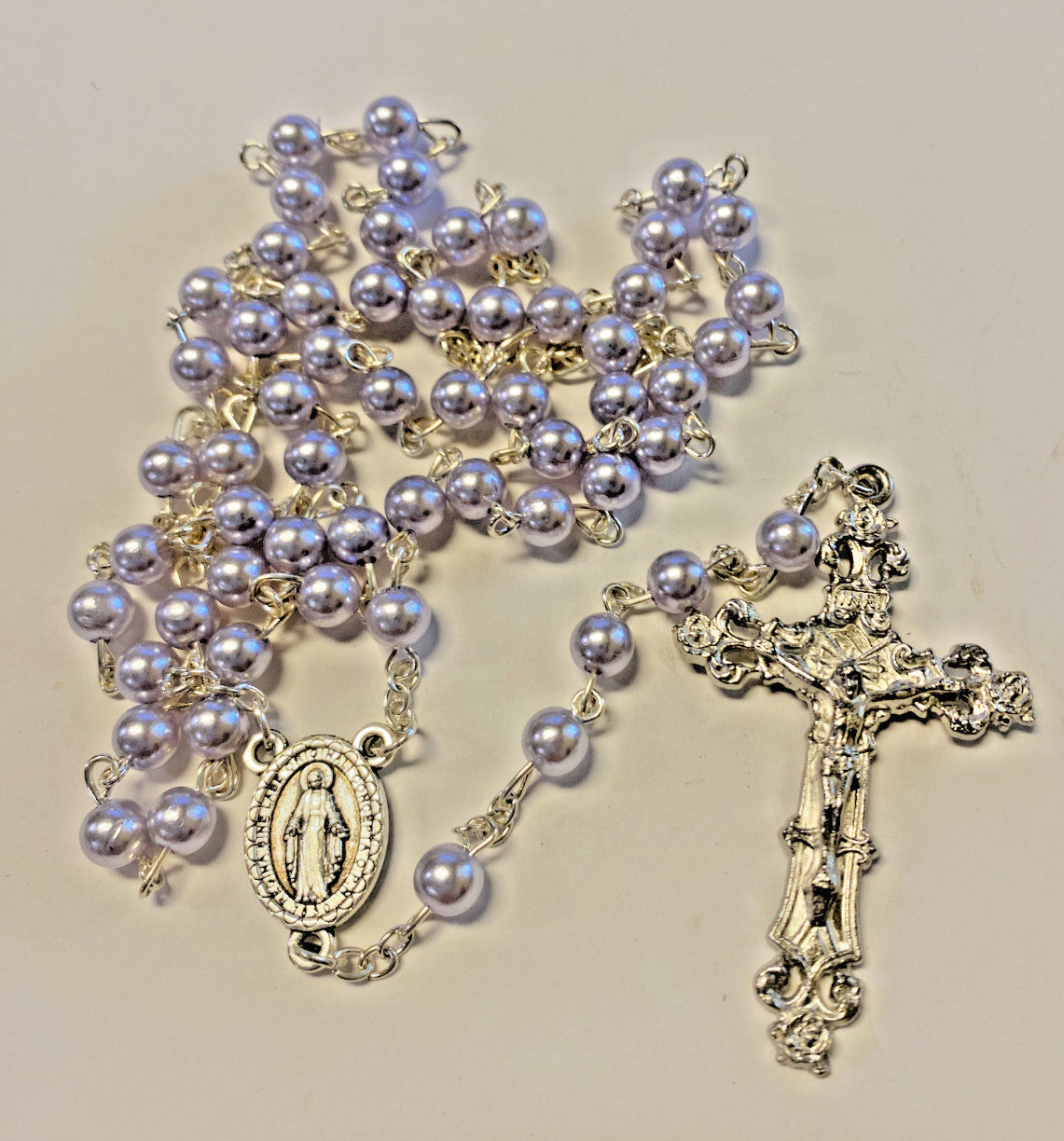 Blue Faux Pearl Rosary, New # AB-095