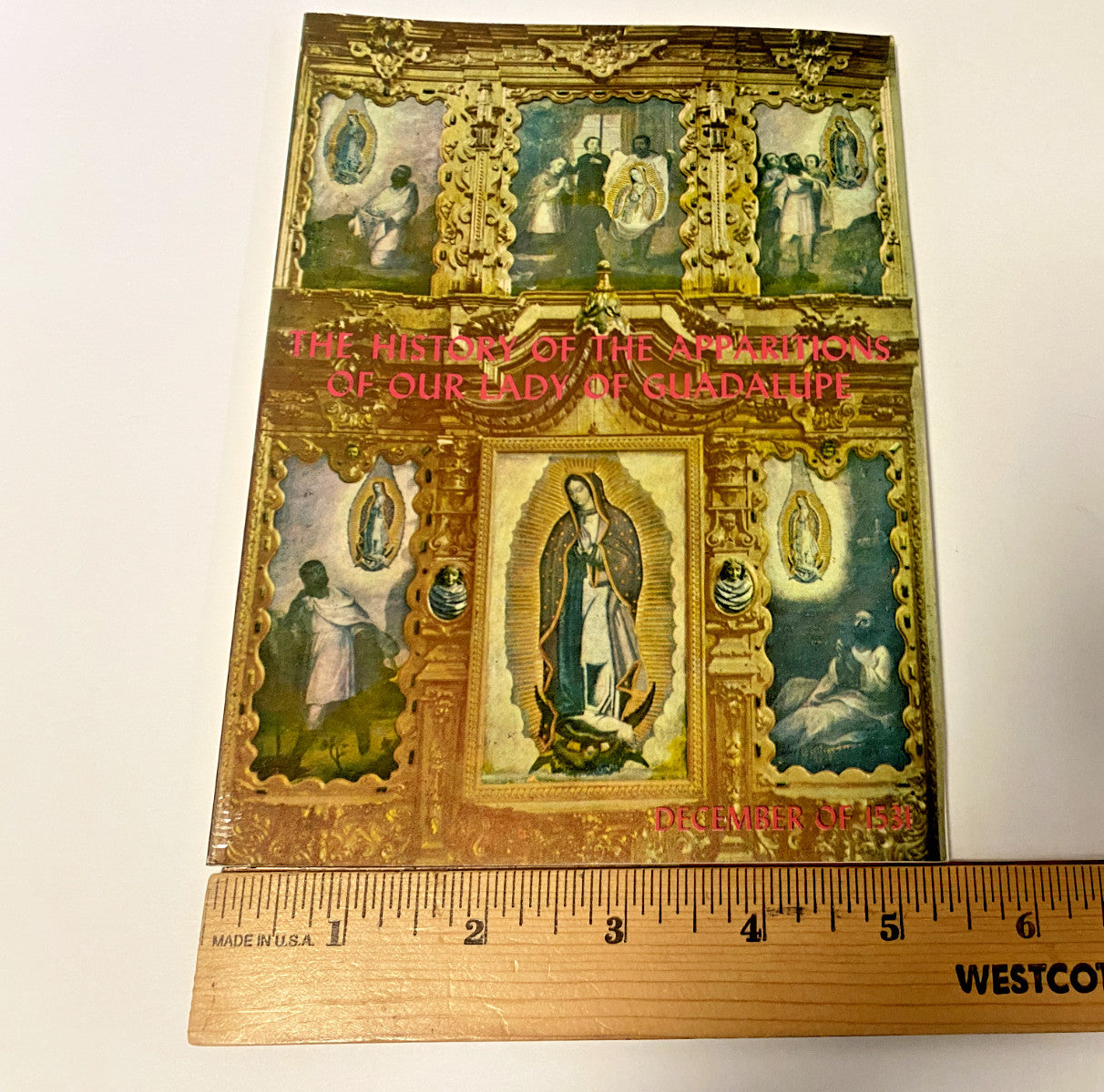 Vintage print of Our Lady of Guadalupe depicting the apparition, part of religious collectibles by Bob and Penny Lord.