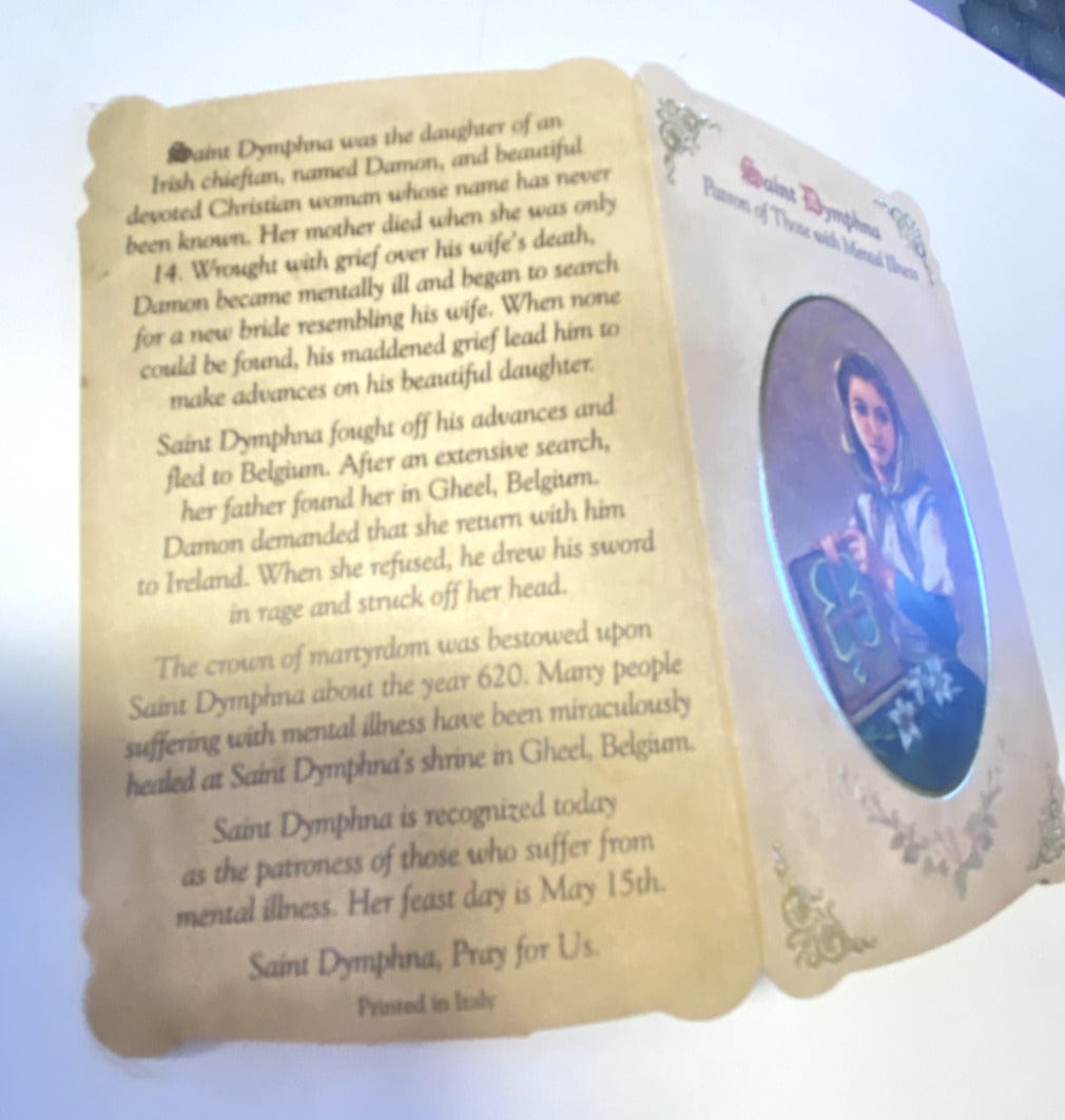 Saint Dymphna Patron of Mnetal Disorders Prayer Card Medal, New #PCM-012 - Bob and Penny Lord