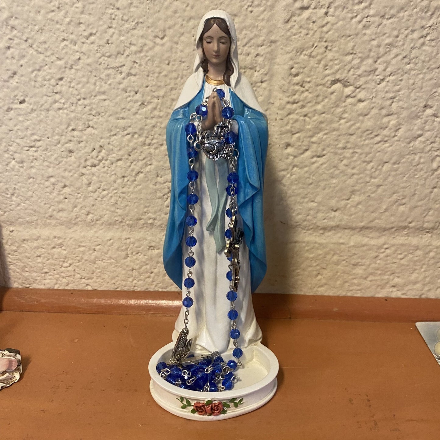 Praying Virgen Mary Rosary Holder 8" Statue, New #AB-145