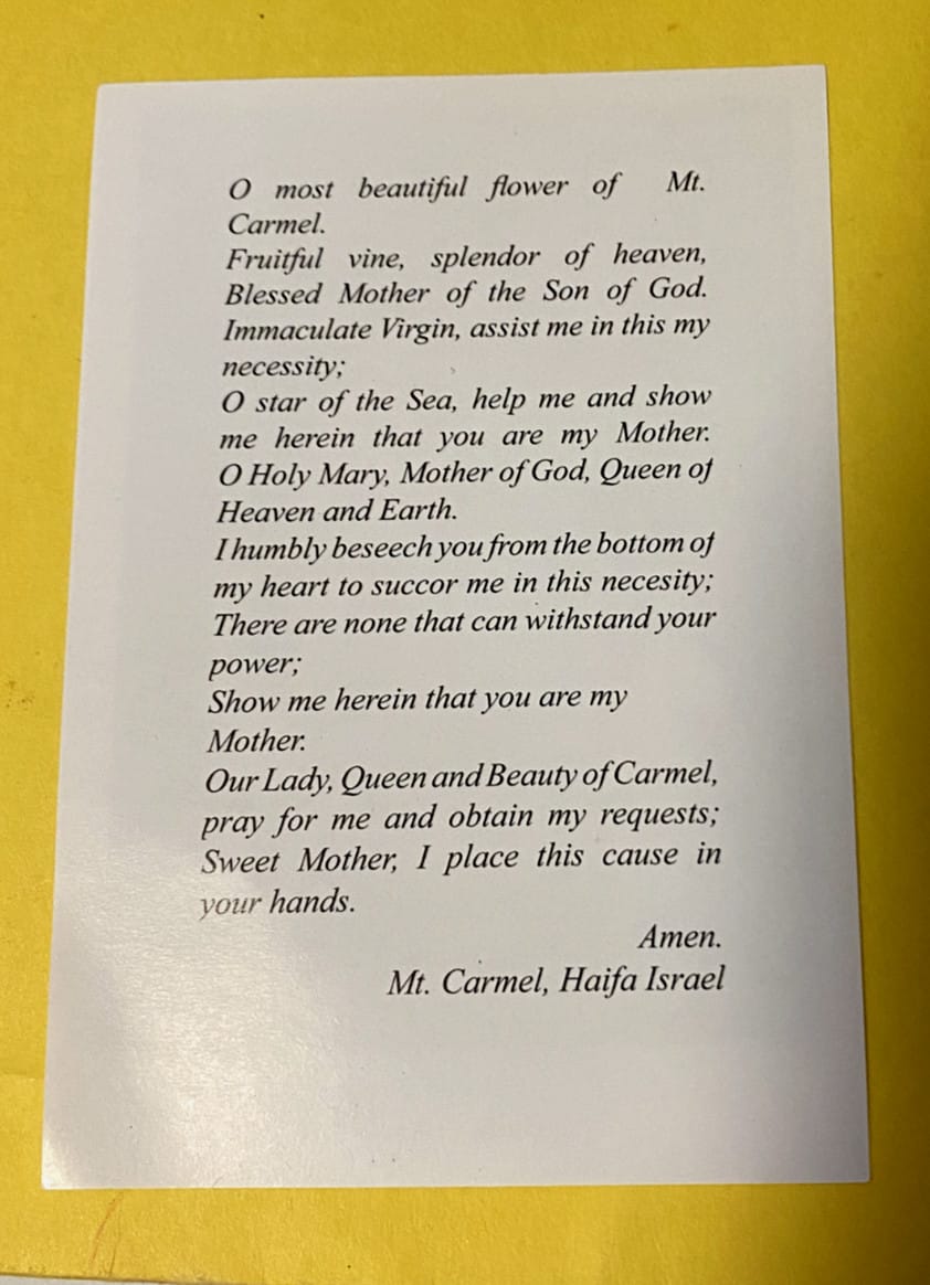 Our Lady of Mount Carmel Prayer Card, New From Holy Land Journeys of Faith Collectibles:Religion & Spirituality:Christianity:Holy Cards