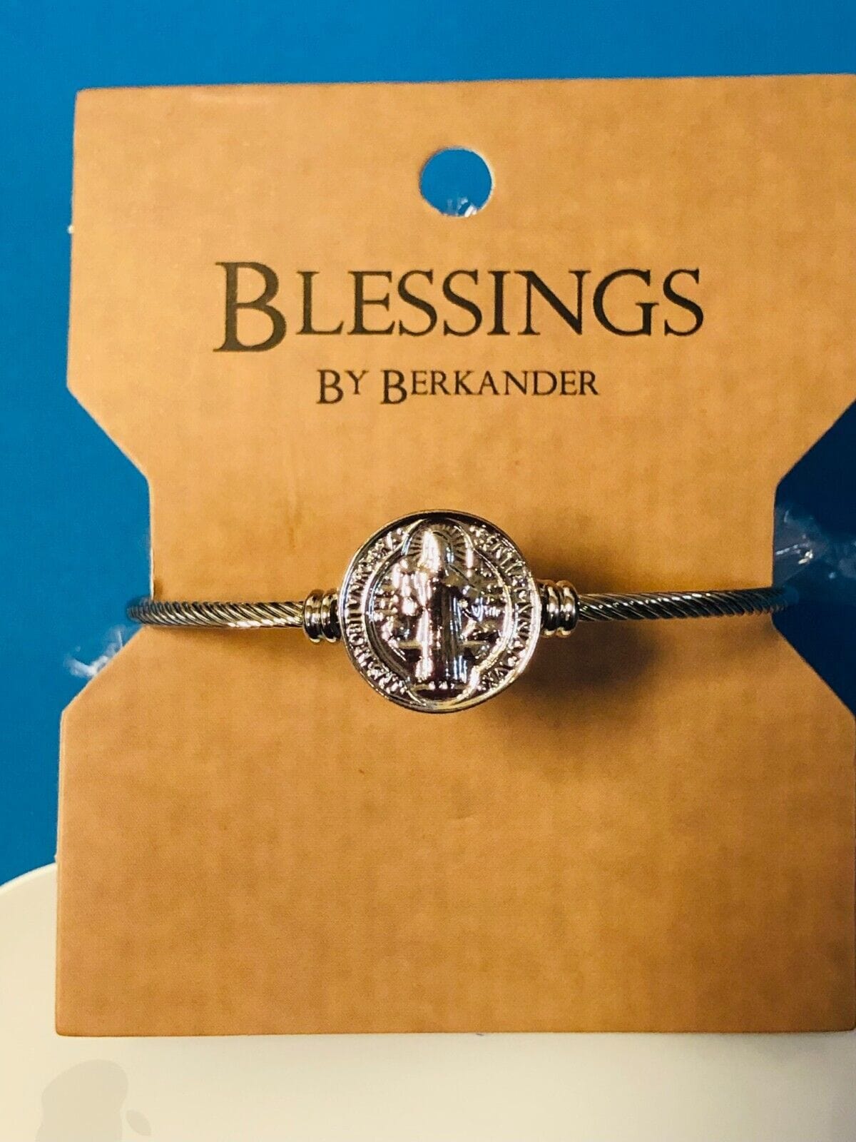 Saint Benedict Metal Rope Bangle Bracelet 7.5", New - Bob and Penny Lord