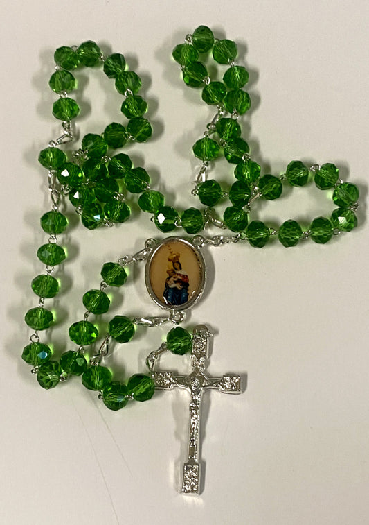 Our Lady of Mount Carmel Handmade Green Rosary, New from Colombia #L059 - Journeys of Faith