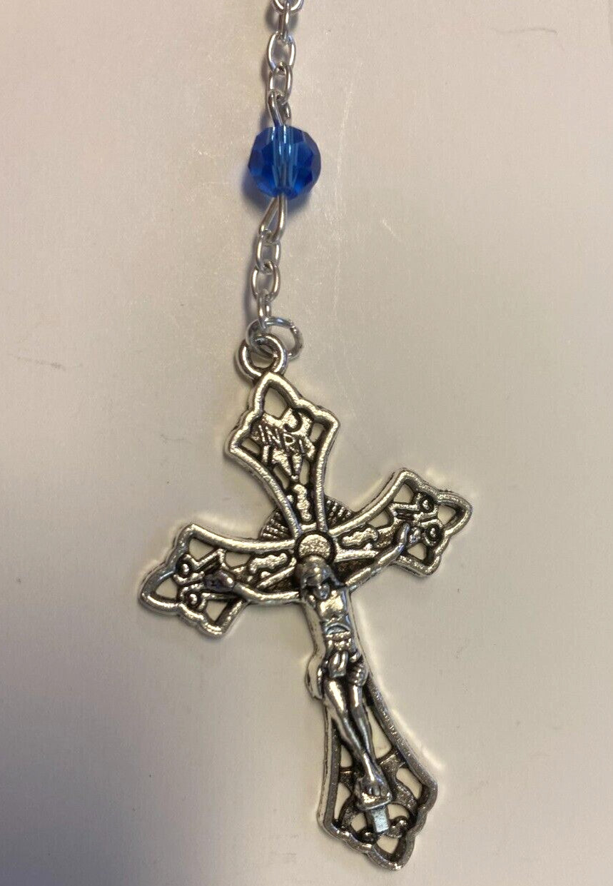 Saint Michael & Archangels Blue Glass Beads Rosary, New - Journeys of Faith