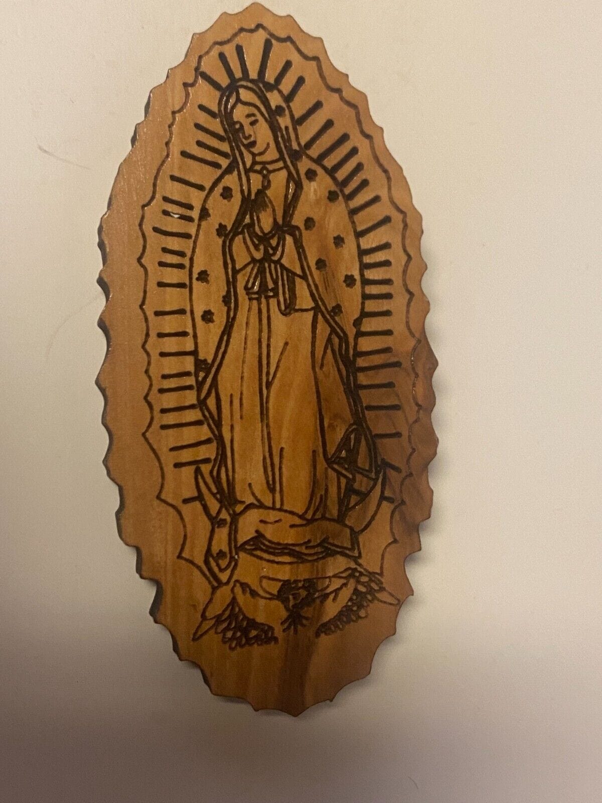 Our Lady of Guadalupe Olive Wood Magnet, New from Bethlehem - Bob and Penny Lord