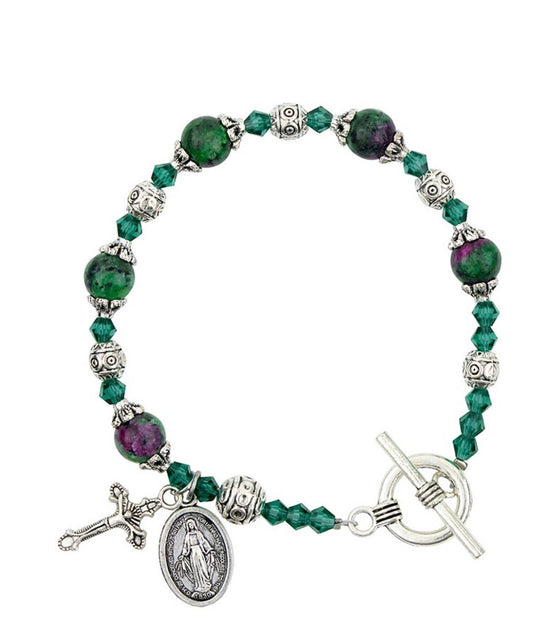 MIraculous Medal Emerald Madonna del Parto  Bracelet, New #AB-070-5 - Journeys of Faith