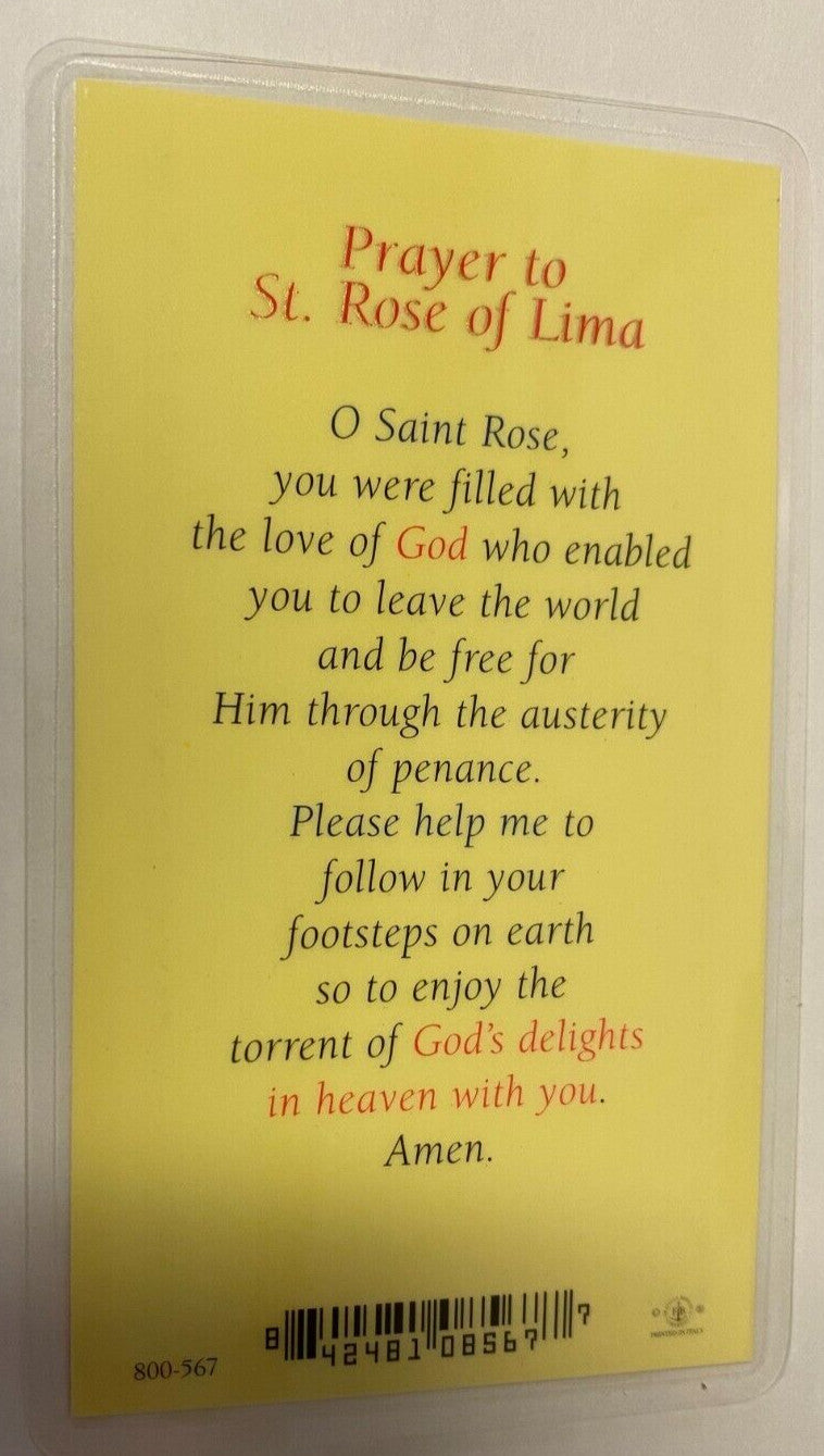 Saint Rose of Lima Laminated Prayer Card, New #PCL-22