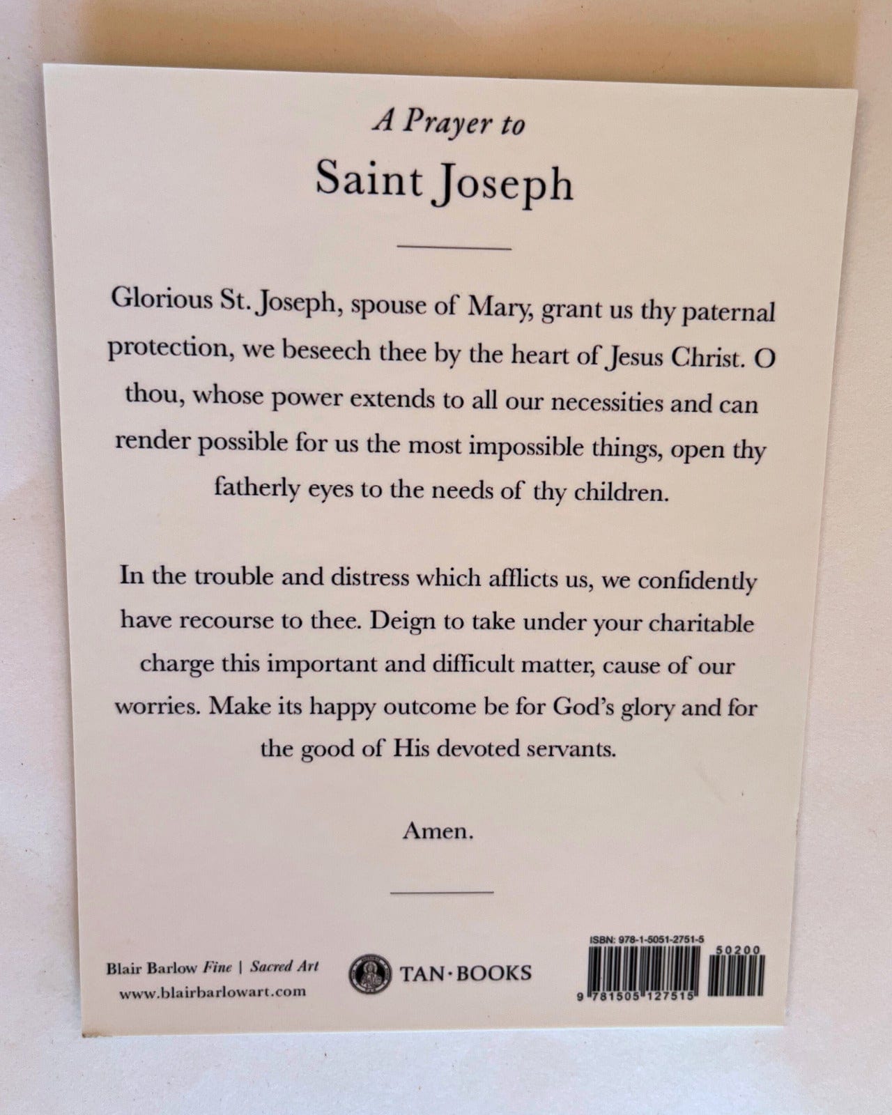 Glorious Saint Joseph Prayer Card - Bob and Penny Lord Journeys of Faith