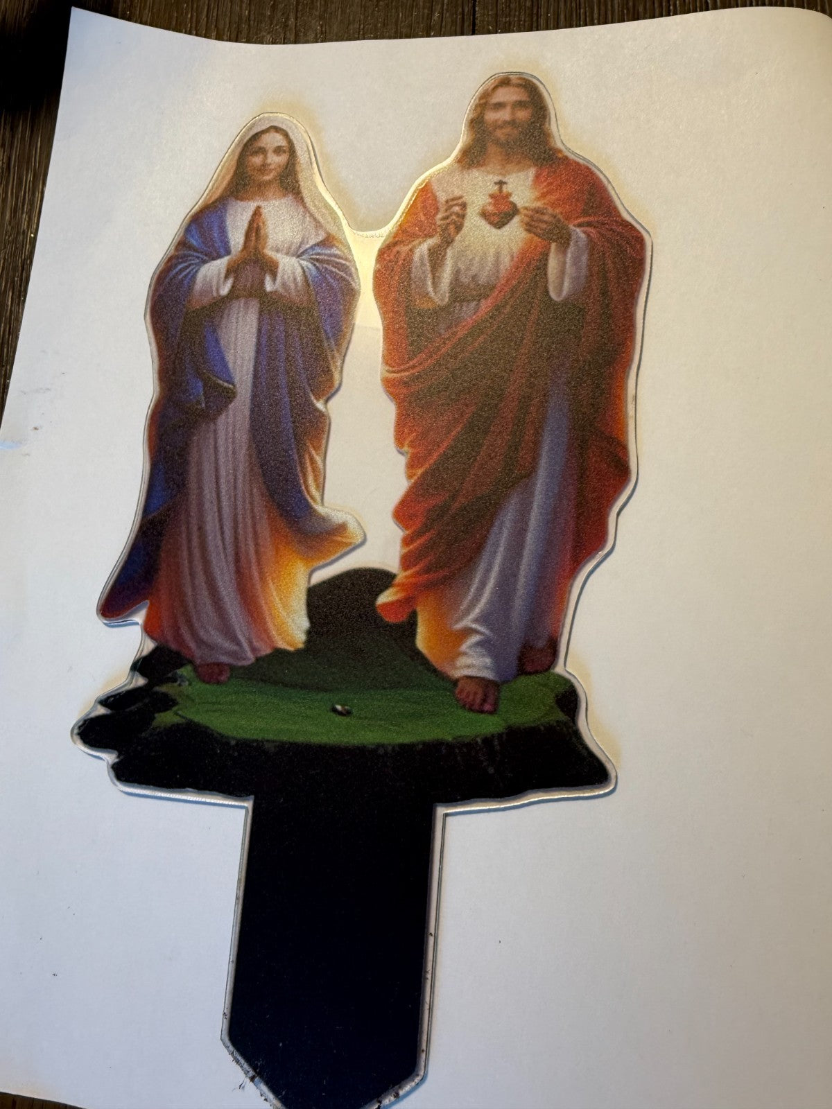 Sacred Hearts of Jesus & Mary Acrylic Garden Stake, New #ALM-023-R2 - Journeys of Faith