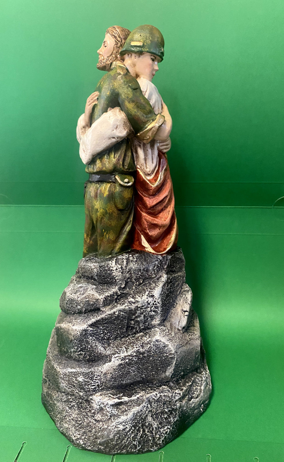 Jesus Hugging a Soldier, Hand Painted 9.25" Statue, New from Colombia #L022