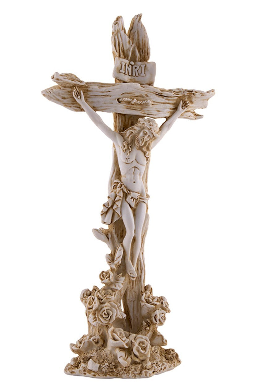 White Roses Distressed 10.75" Standing Crucifix, New #AB-186 - Journeys of Faith